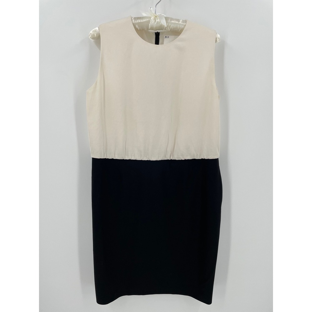 BOSS Hugo Boss Domona Black Ivory Wool Sheath Dress Womens US 12 Colorblock